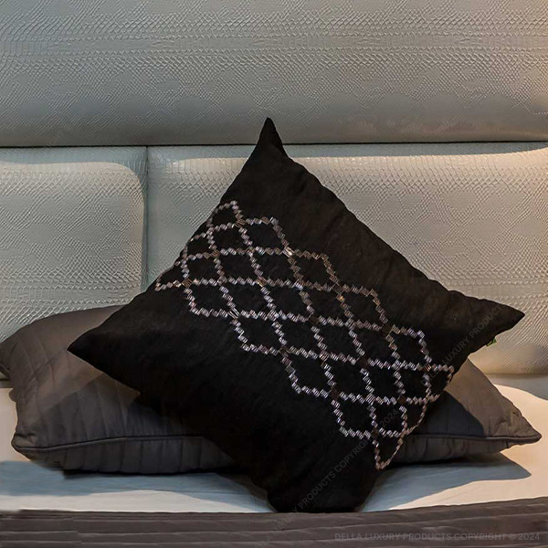 Black Hand Embroidered Cushion