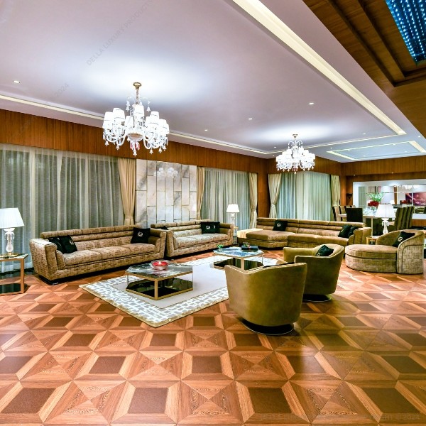 Della Flooring Laminated 12mm Light Brown Leather Stitch Laminate Parquet FLOO511