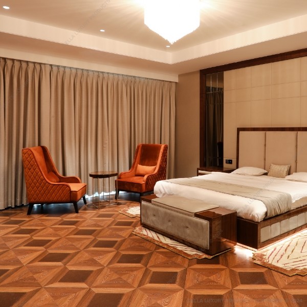Della Flooring Laminated 12mm Light Brown Leather Stitch Laminate Parquet FLOO511
