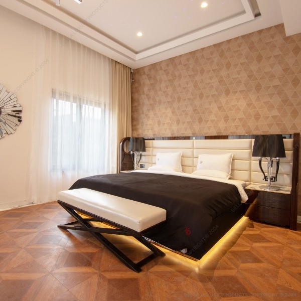 Della Flooring Laminated 12mm Light Brown Leather Stitch Laminate Parquet FLOO511