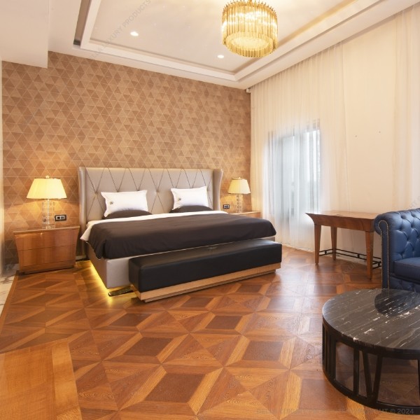 Della Flooring Laminated 12mm Light Brown Leather Stitch Laminate Parquet FLOO511